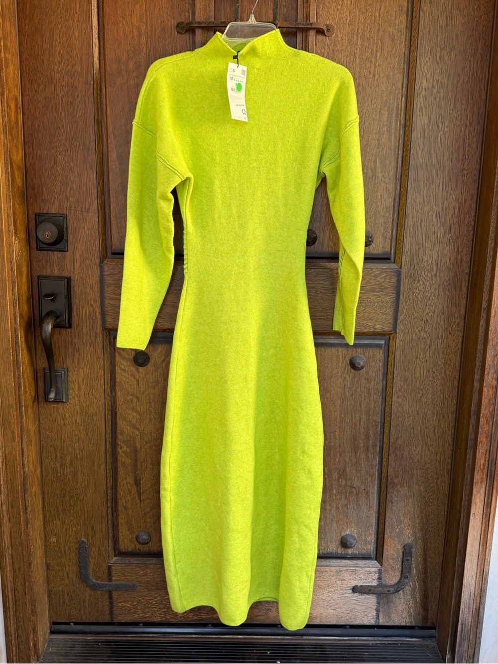 Zara Long Sleeve Green Knit Midi Dress  M
